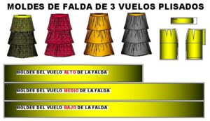 Patrones para costura de falda amplia plisada de 3 vuelos