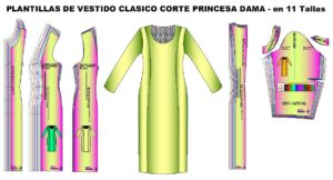 Plantillas de plastico de patrones para confeccion de vestido clasico corte princesa cuello redondo de dama